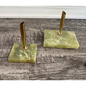 Set Of 2 Vintage Green Alabaster Fountain Pen Holders MCM Atomic Mad Men